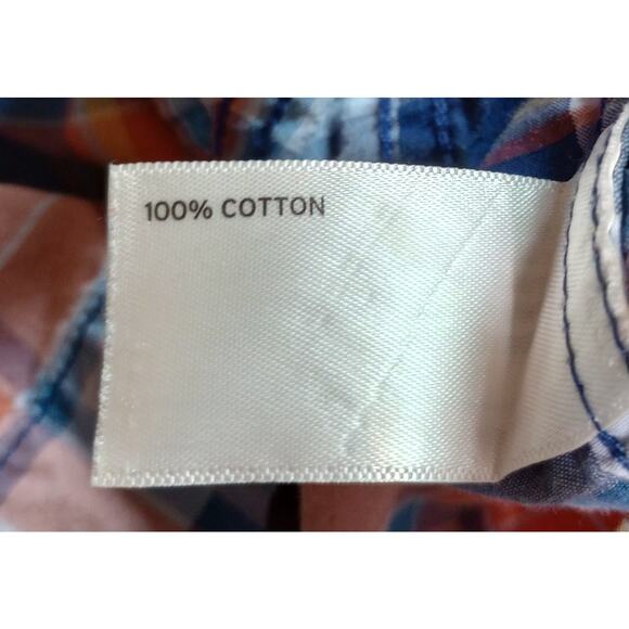 Duluth Shirt Mens Large Tall Orange Blue Plaid Short Sleeve Button Up Pocket - Picture 7 of 8